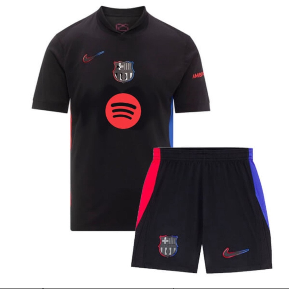 Nike Brand New Barcelona Black Soccer Kit with Red and Blue Accents-Lamine Yamal